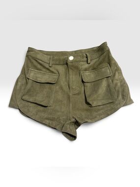 Davi & Dani Olive Green Faux Suede Cargo Shorts Size Small